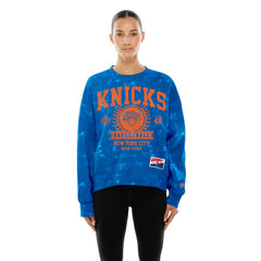 New York Knicks Women's Throwback Collection Mineral Wash Crewneck Sweatshirt Blue