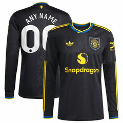 Manchester United 2025/26 Third Replica Long Sleeve Custom Jersey Black