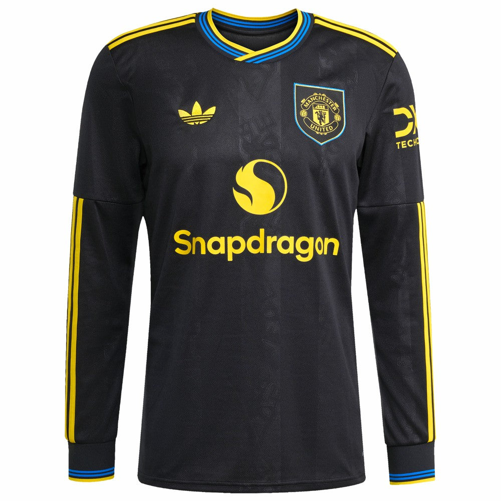 Manchester United 2025/26 Third Replica Long Sleeve Custom Jersey Black