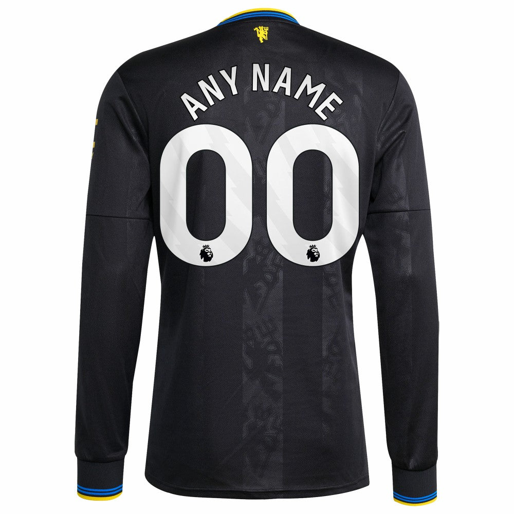 Manchester United 2025/26 Third Replica Long Sleeve Custom Jersey Black