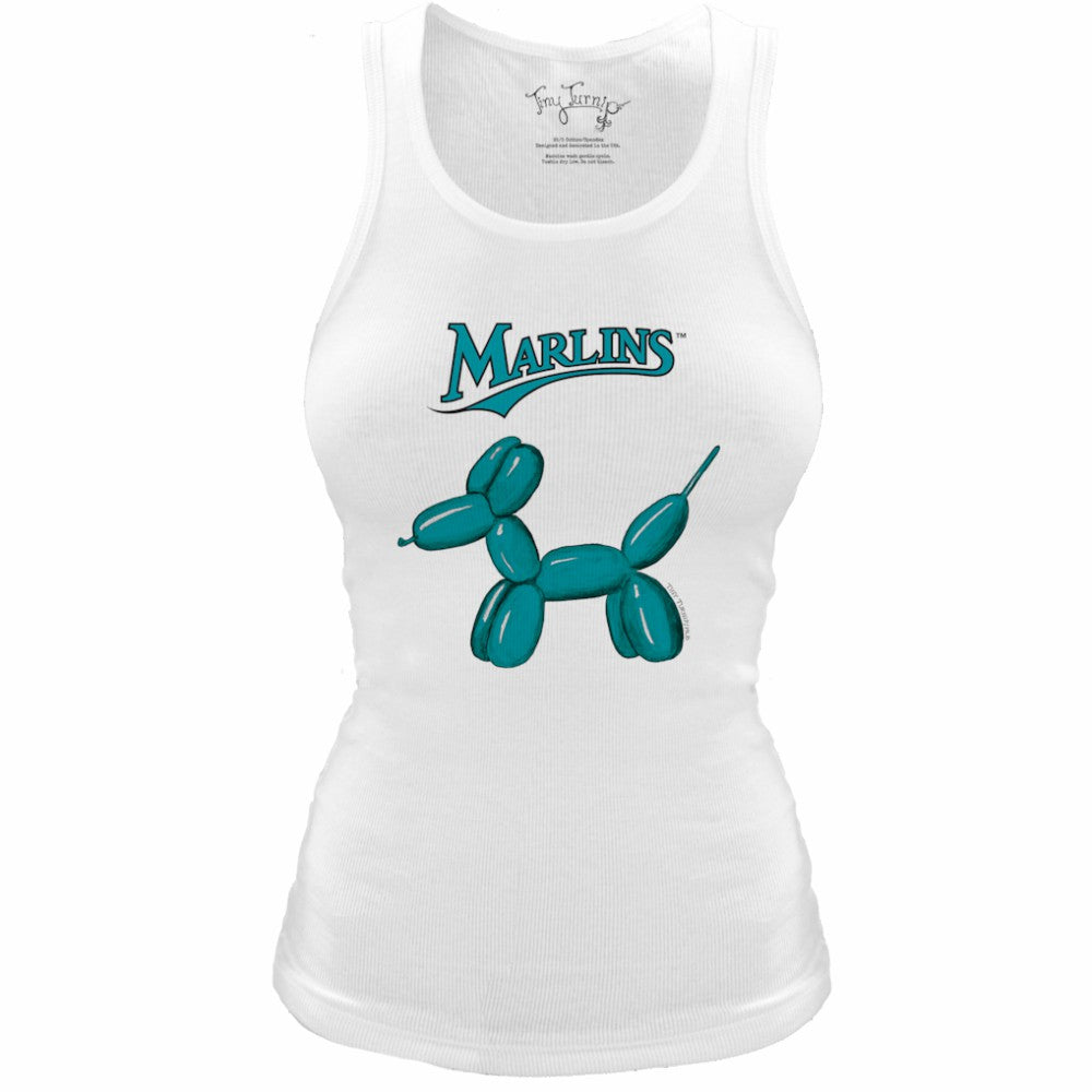 Miami Marlins Tiny Turnip Women's Fitted Balloon Dog Tri-Blend Tank Top - White Tanks