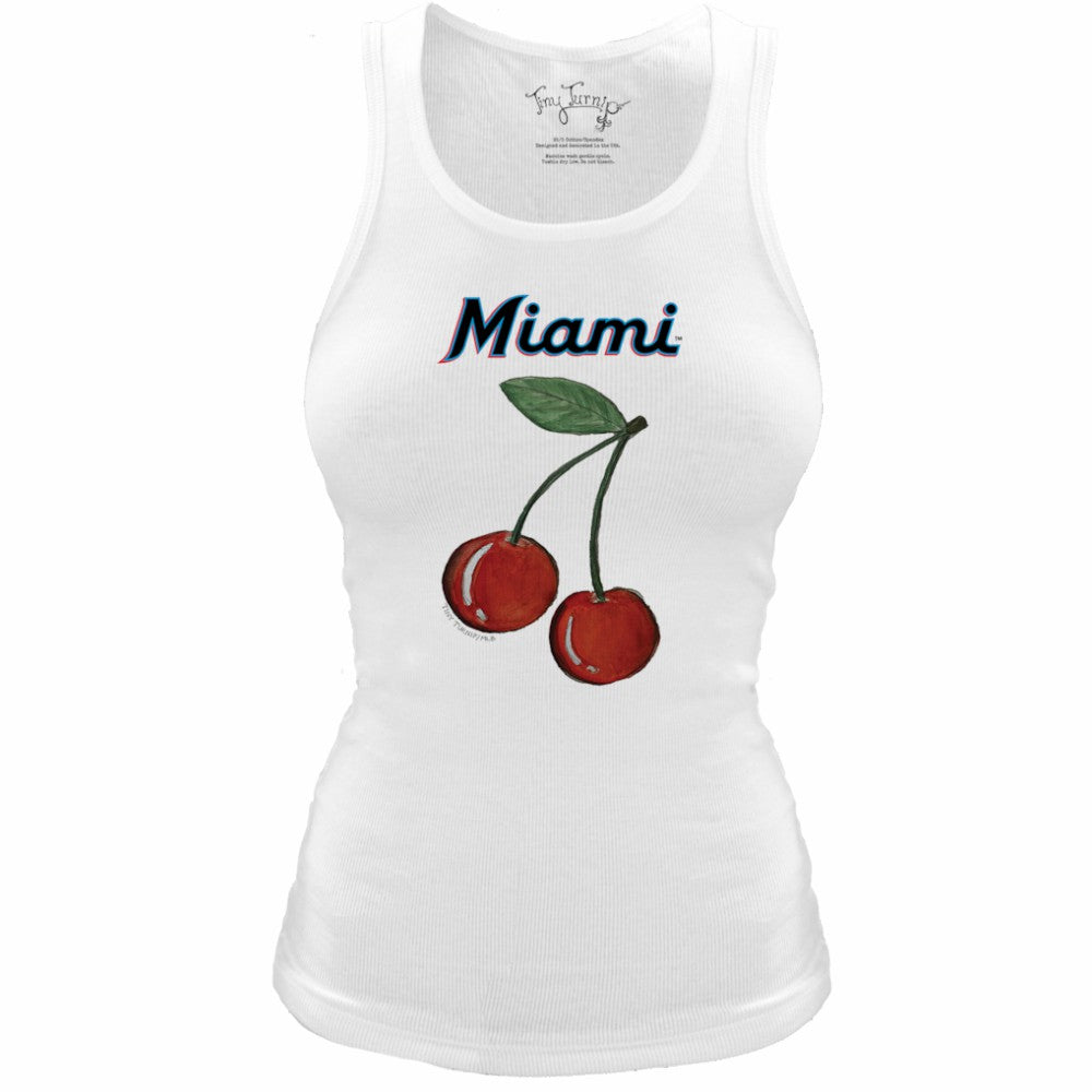 Miami Marlins Tiny Turnip Women's Fitted Cherries Tri-Blend Tank Top - White Tanks