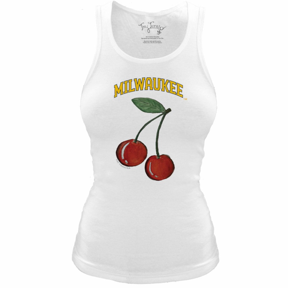 Milwaukee Brewers Tiny Turnip Women's Fitted Cherries Tri-Blend Tank Top - White Tanks