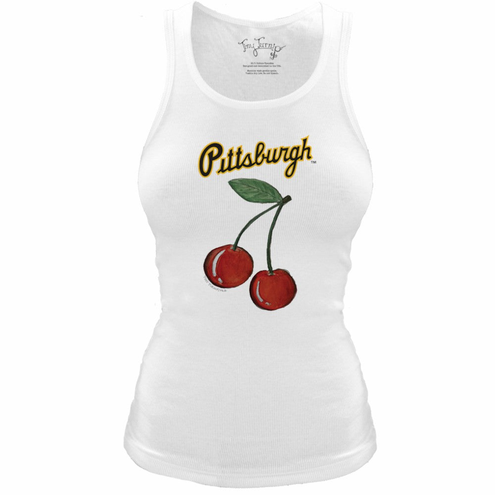 Pittsburgh Pirates Tiny Turnip Women's Fitted Cherries Tri-Blend Tank Top - White Tanks
