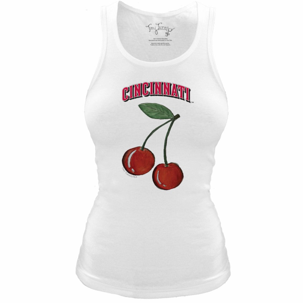 Cincinnati Reds Tiny Turnip Women's Fitted Cherries Tri-Blend Tank Top - White Tanks