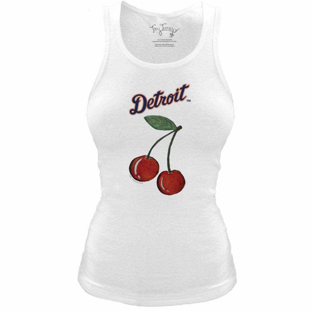 Detroit Tigers Tiny Turnip Women's Fitted Cherries Tri-Blend Tank Top - White Tanks
