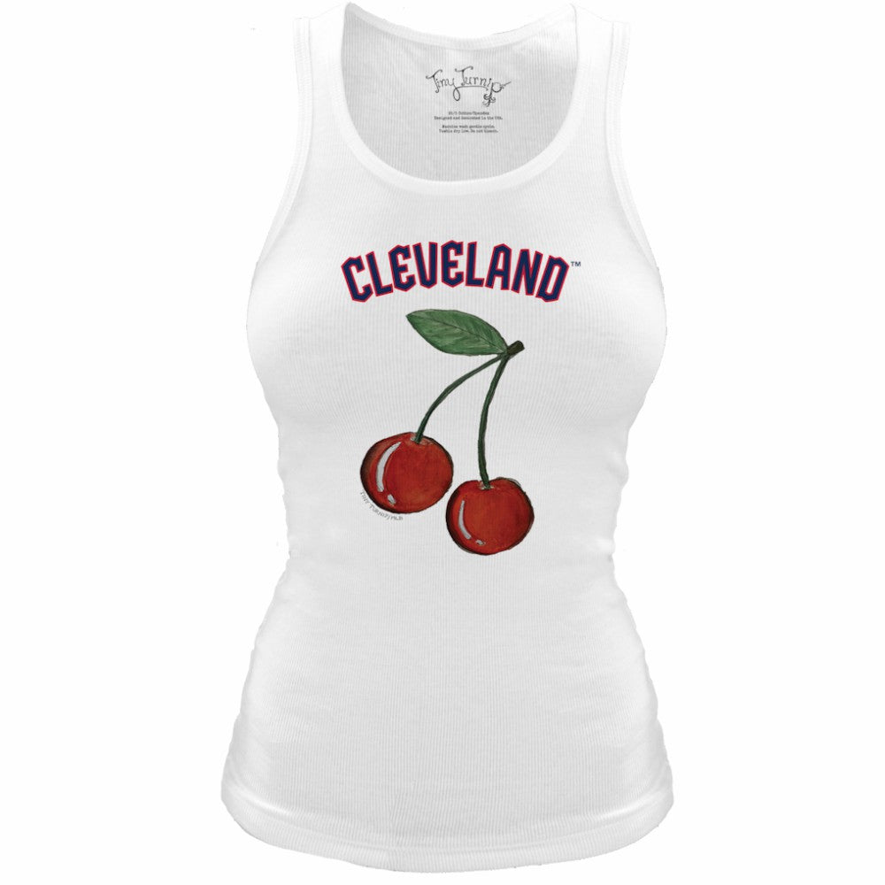 Cleveland Guardians Tiny Turnip Women's Fitted Cherries Tri-Blend Tank Top - White Tanks