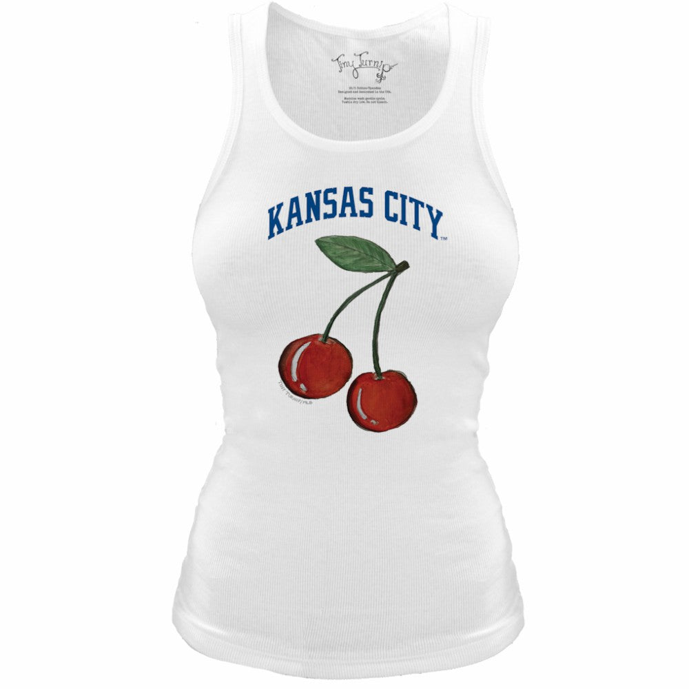 Kansas City Royals Tiny Turnip Women's Fitted Cherries Tri-Blend Tank Top - White Tanks