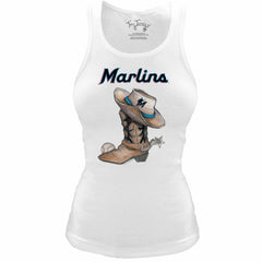 Miami Marlins Tiny Turnip Women's Fitted Vintage Cowboy Boot Tri-Blend Tank Top - White Tanks