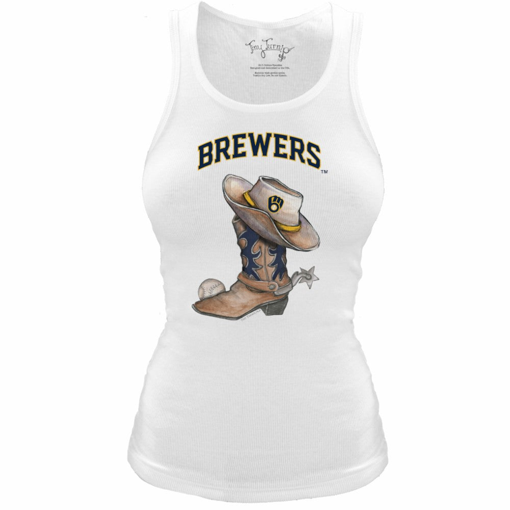 Milwaukee Brewers Tiny Turnip Women's Fitted Vintage Cowboy Boot Tri-Blend Tank Top - White Tanks