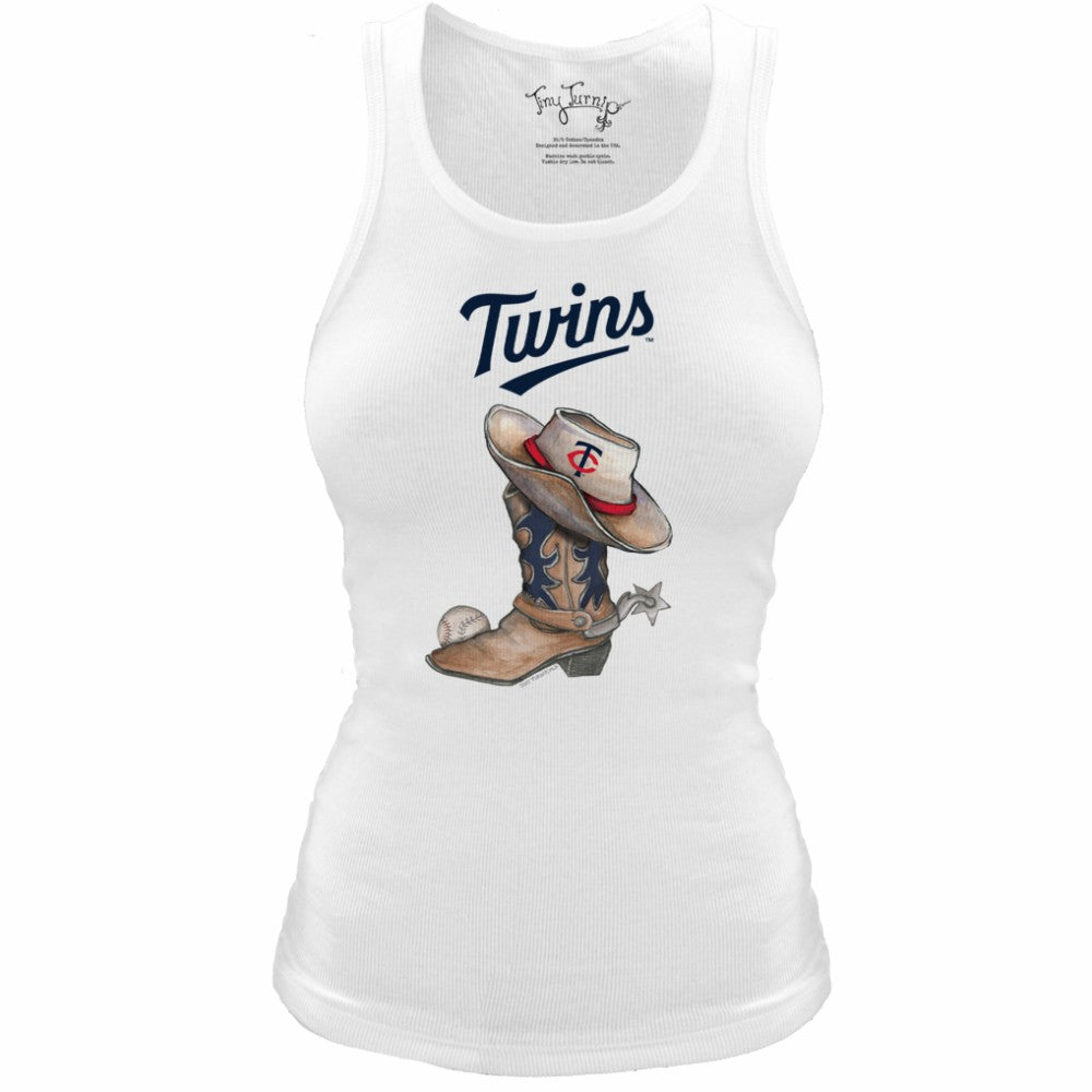 Minnesota Twins Tiny Turnip Women's Fitted Vintage Cowboy Boot Tri-Blend Tank Top - White Tanks