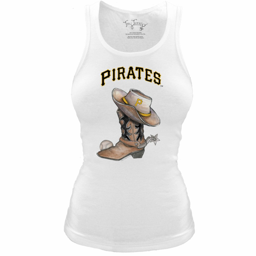 Pittsburgh Pirates Tiny Turnip Women's Fitted Vintage Cowboy Boot Tri-Blend Tank Top - White Tanks