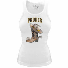 San Diego Padres Tiny Turnip Women's Fitted Vintage Cowboy Boot Tri-Blend Tank Top - White Tanks