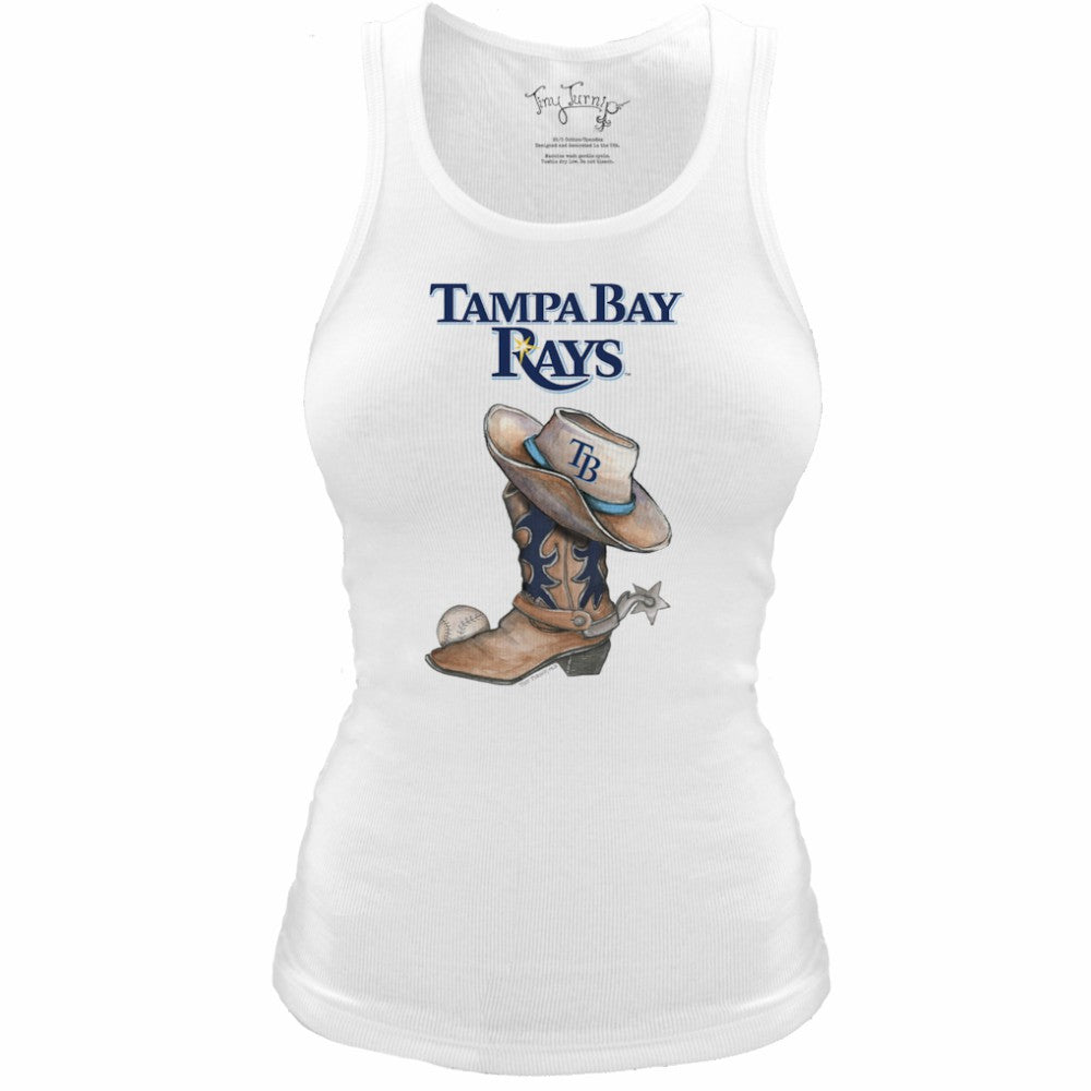 Tampa Bay Rays Tiny Turnip Women's Fitted Vintage Cowboy Boot Tri-Blend Tank Top - White Tanks