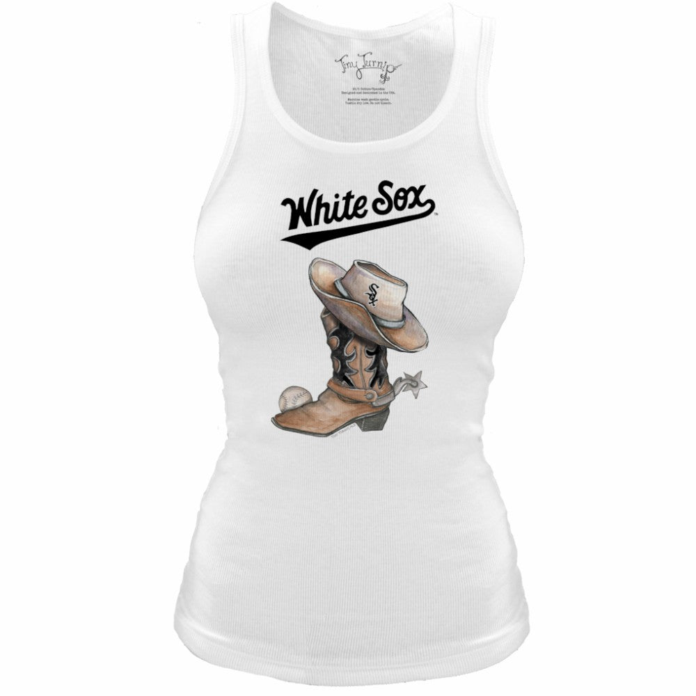 Chicago White Sox Tiny Turnip Women's Fitted Vintage Cowboy Boot Tri-Blend Tank Top - White Tanks
