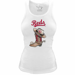 Cincinnati Reds Tiny Turnip Women's Fitted Vintage Cowboy Boot Tri-Blend Tank Top - White Tanks