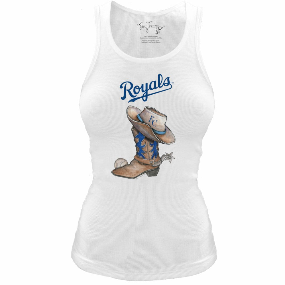 Kansas City Royals Tiny Turnip Women's Fitted Vintage Cowboy Boot Tri-Blend Tank Top - White Tanks