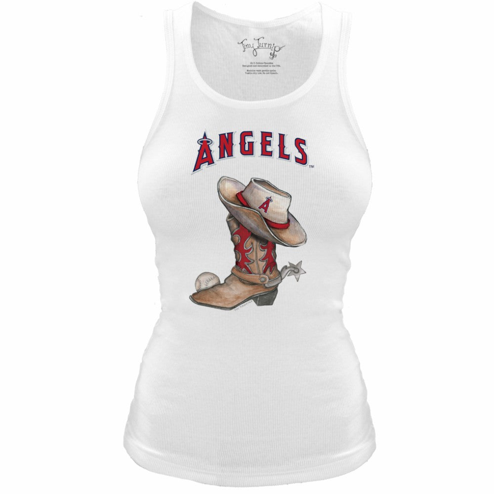 Los Angeles Angels Tiny Turnip Women's Fitted Vintage Cowboy Boot Tri-Blend Tank Top - White Tanks