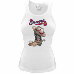 Atlanta Braves Tiny Turnip Women's Fitted Vintage Cowboy Boot Tri-Blend Tank Top - White Tanks