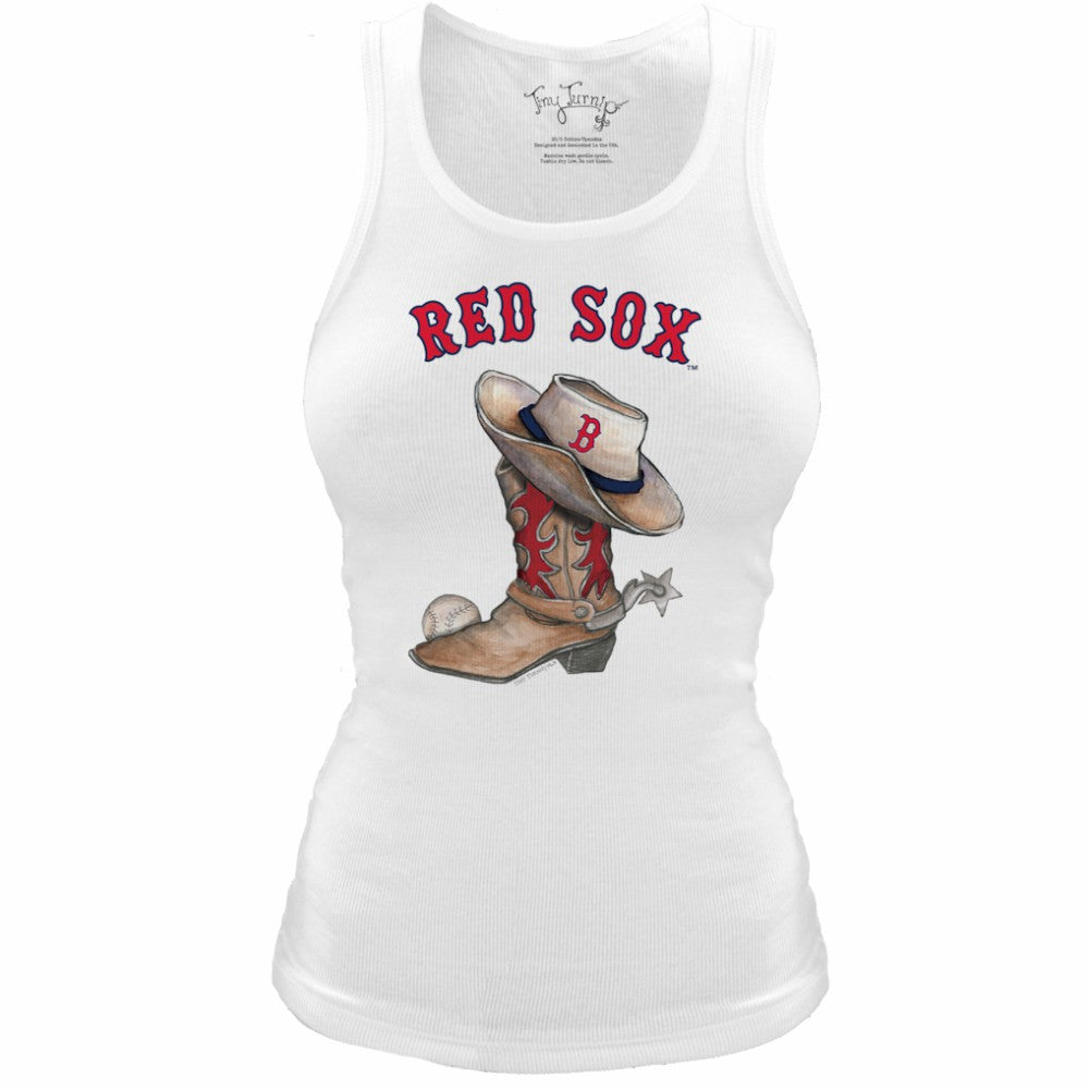 Boston Red Sox Tiny Turnip Women's Fitted Vintage Cowboy Boot Tri-Blend Tank Top - White Tanks