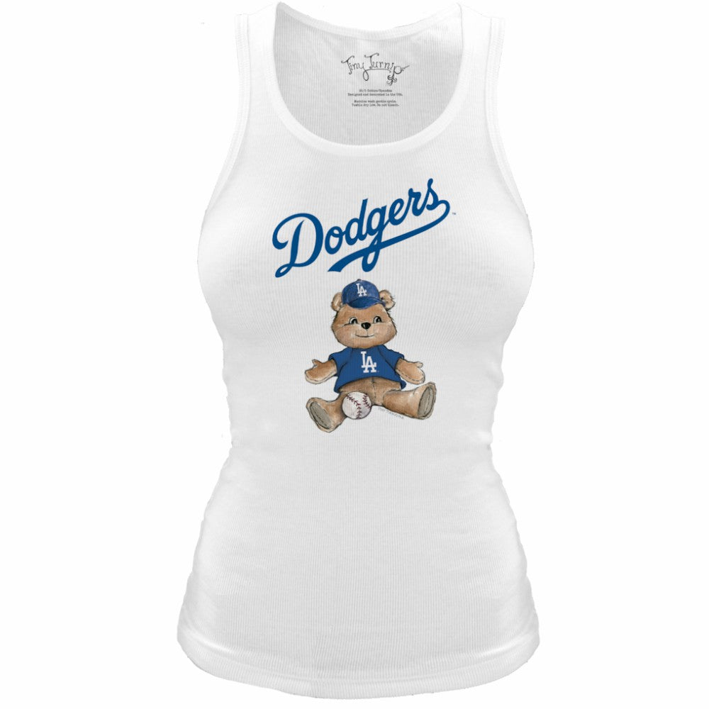 Los Angeles Dodgers Tiny Turnip Women's Fitted Teddy Bear Tri-Blend Tank Top - White Tanks