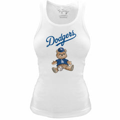 Los Angeles Dodgers Tiny Turnip Women's Fitted Teddy Bear Tri-Blend Tank Top - White Tanks