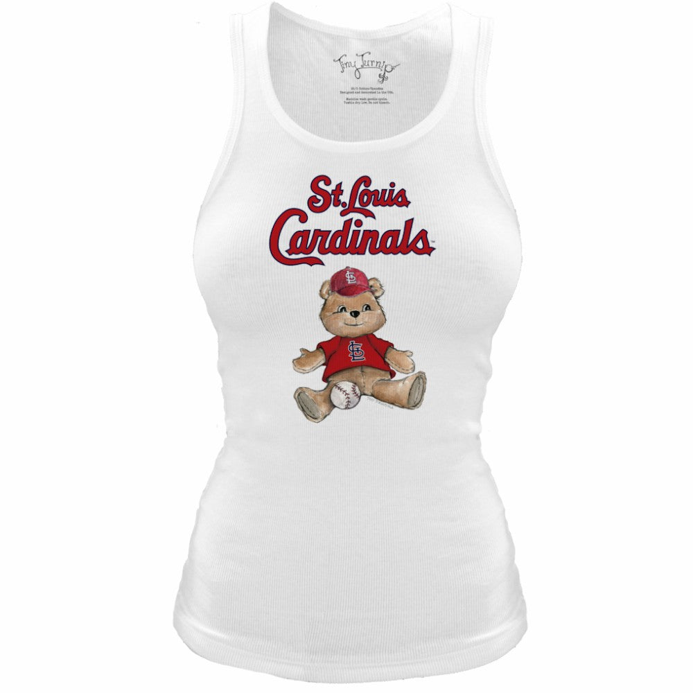 St. Louis Cardinals Tiny Turnip Women's Fitted Teddy Bear Tri-Blend Tank Top - White Tanks