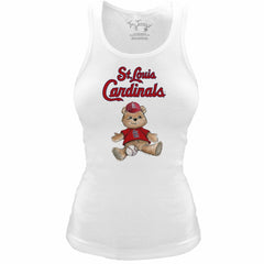 St. Louis Cardinals Tiny Turnip Women's Fitted Teddy Bear Tri-Blend Tank Top - White Tanks