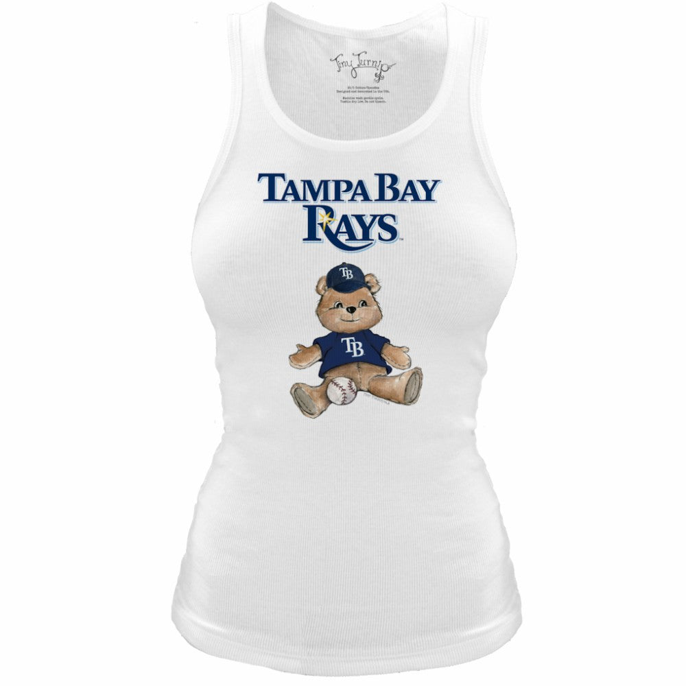 Tampa Bay Rays Tiny Turnip Women's Fitted Teddy Bear Tri-Blend Tank Top - White Tanks