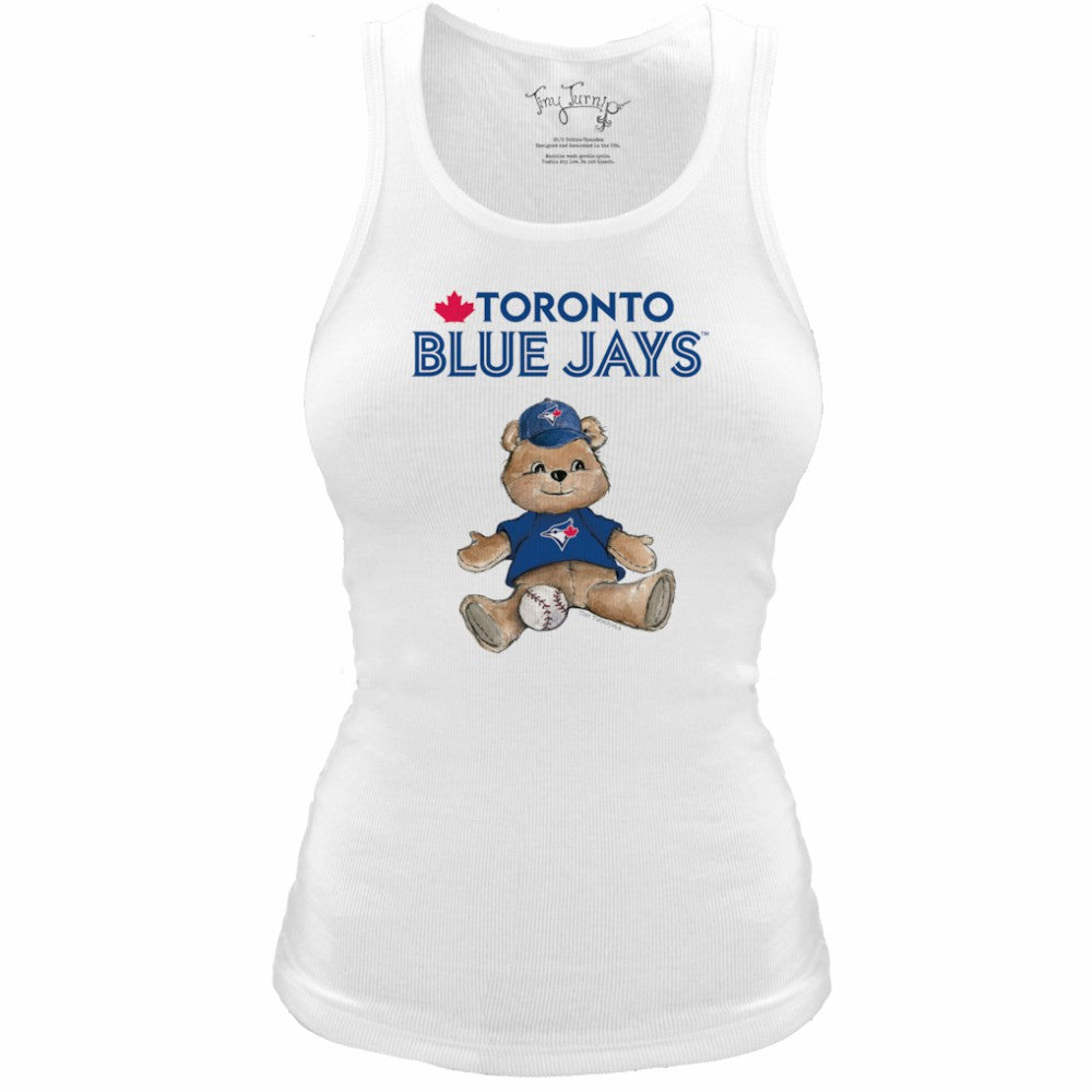 Toronto Blue Jays Tiny Turnip Women's Fitted Teddy Bear Tri-Blend Tank Top - White Tanks