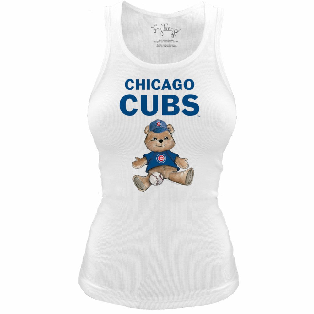 Chicago Cubs Tiny Turnip Women's Fitted Teddy Bear Tri-Blend Tank Top - White Tanks