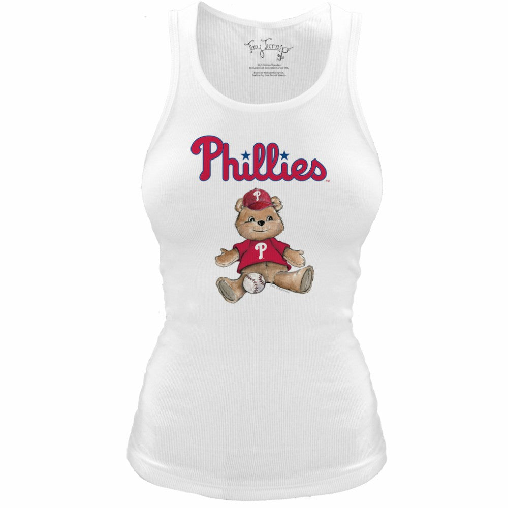 Philadelphia Phillies Tiny Turnip Women's Fitted Teddy Bear Tri-Blend Tank Top - White Tanks