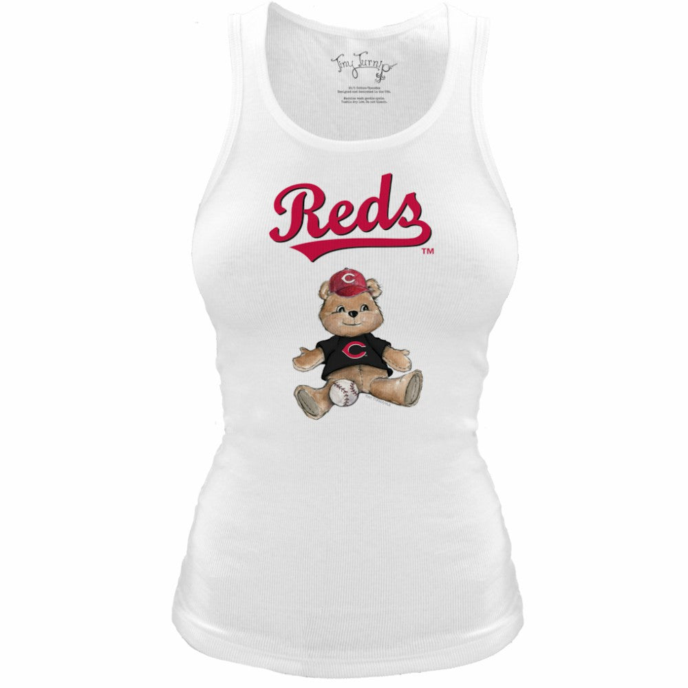 Cincinnati Reds Tiny Turnip Women's Fitted Teddy Bear Tri-Blend Tank Top - White Tanks