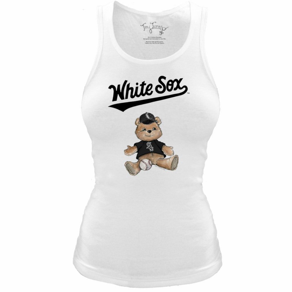 Chicago White Sox Tiny Turnip Women's Fitted Teddy Bear Tri-Blend Tank Top - White Tanks