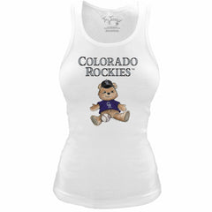 Colorado Rockies Tiny Turnip Women's Fitted Teddy Bear Tri-Blend Tank Top - White Tanks