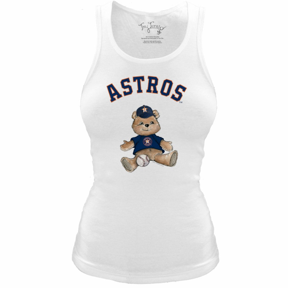 Houston Astros Tiny Turnip Women's Fitted Teddy Bear Tri-Blend Tank Top - White Tanks