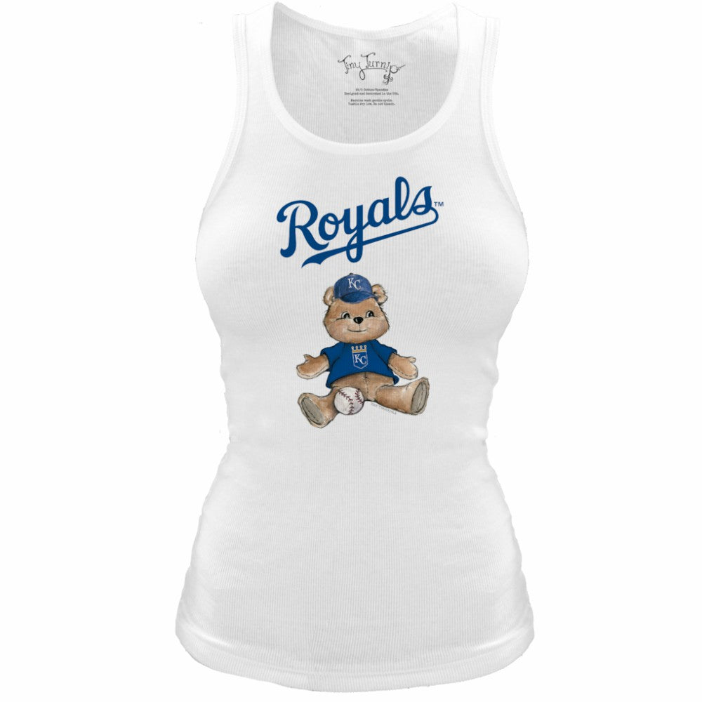 Kansas City Royals Tiny Turnip Women's Fitted Teddy Bear Tri-Blend Tank Top - White Tanks