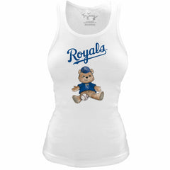 Kansas City Royals Tiny Turnip Women's Fitted Teddy Bear Tri-Blend Tank Top - White Tanks