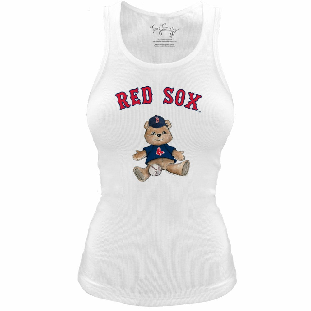 Boston Red Sox Tiny Turnip Women's Fitted Teddy Bear Tri-Blend Tank Top - White Tanks