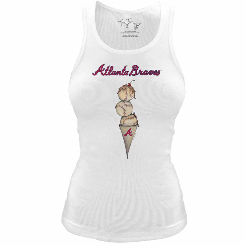 Atlanta Braves Tiny Turnip Women's Fitted Triple Scoop Tri-Blend Tank Top - White Tanks