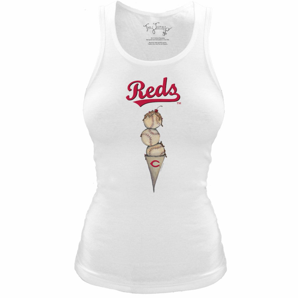 Cincinnati Reds Tiny Turnip Women's Fitted Triple Scoop Tri-Blend Tank Top - White Tanks