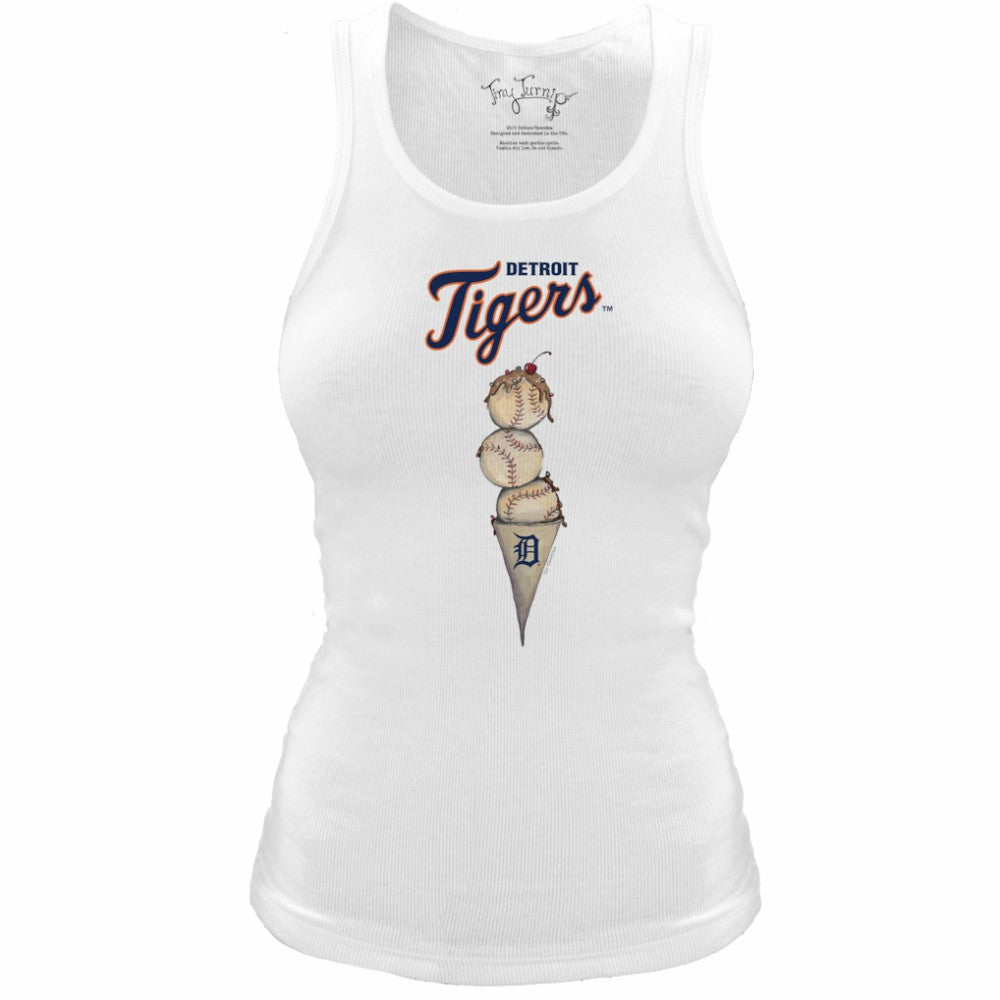 Detroit Tigers Tiny Turnip Women's Fitted Triple Scoop Tri-Blend Tank Top - White Tanks