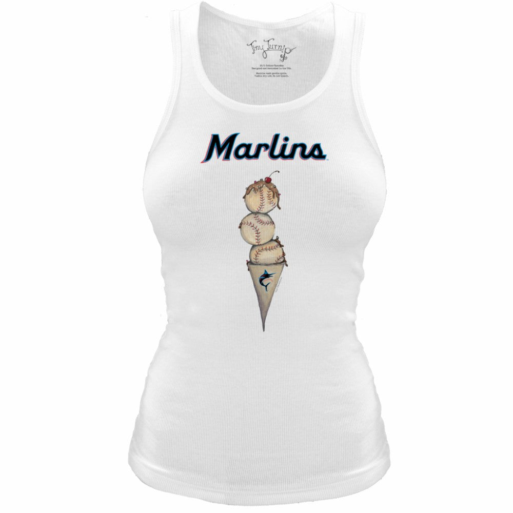 Miami Marlins Tiny Turnip Women's Fitted Triple Scoop Tri-Blend Tank Top - White Tanks