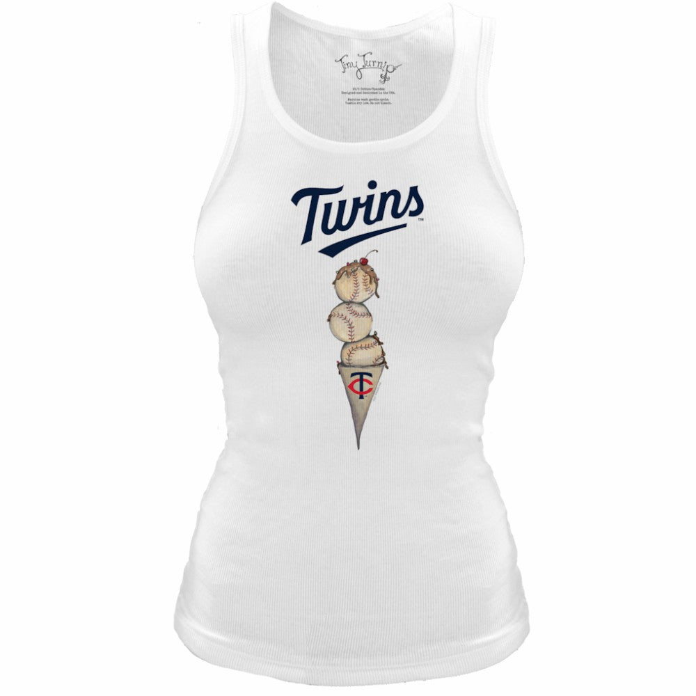 Minnesota Twins Tiny Turnip Women's Fitted Triple Scoop Tri-Blend Tank Top - White Tanks