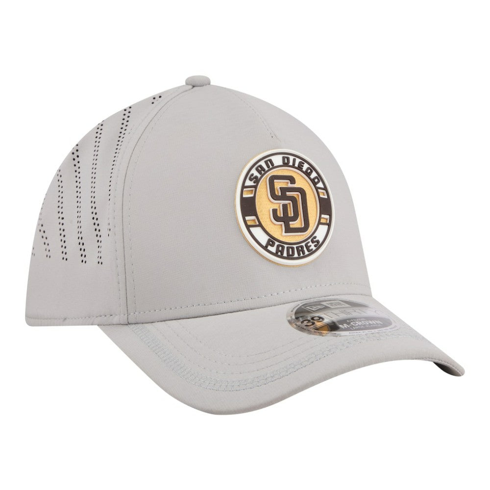 San Diego Padres New Era Patch 39THIRTY A-Frame M-Crown Perforated Flex Hat - Gray Hats