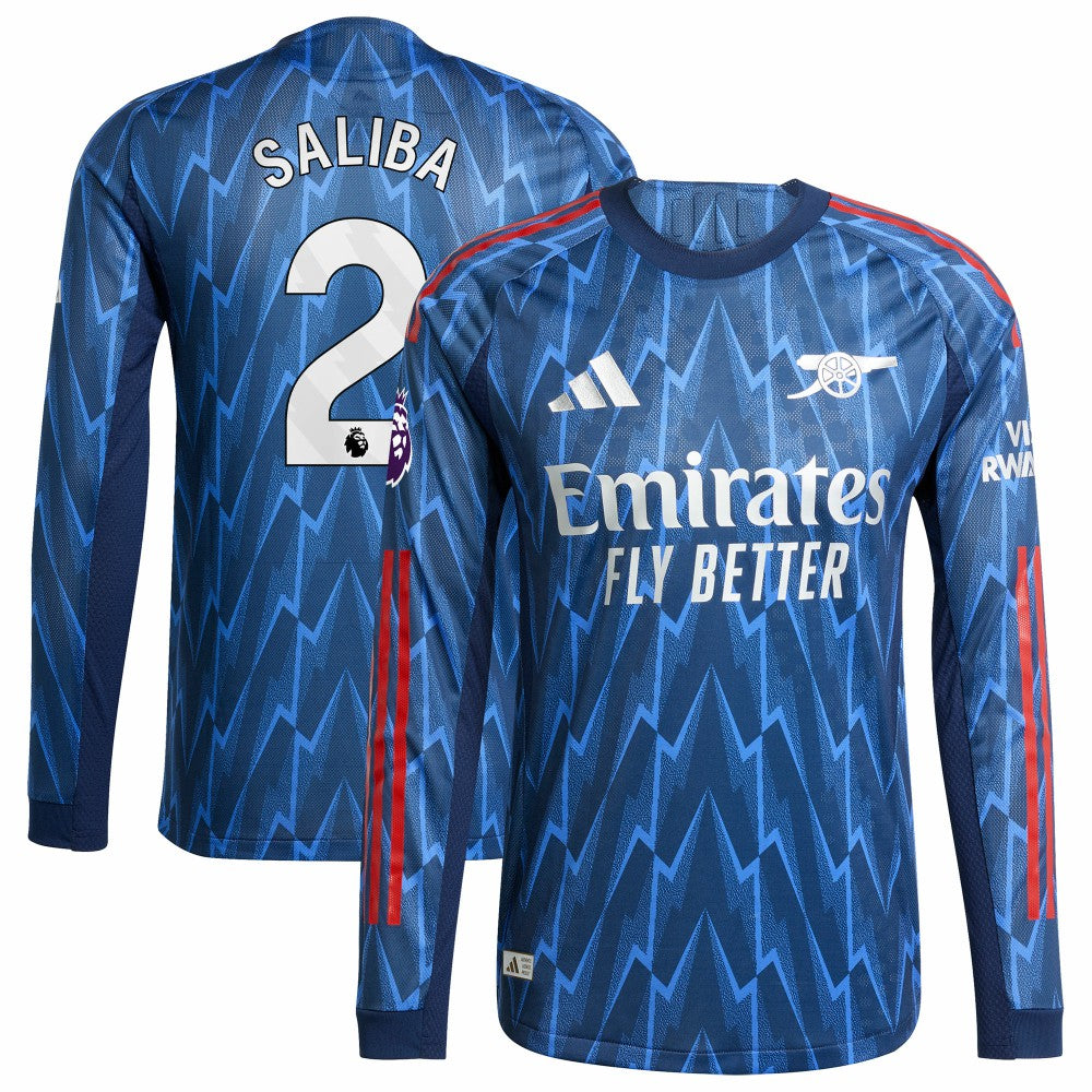 William Saliba Arsenal 2025/26 Away Long Sleeve Player Jersey Blue