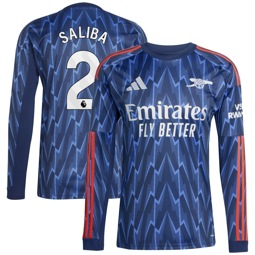William Saliba Arsenal 2025/26 Away Replica Long Sleeve Player Jersey Blue