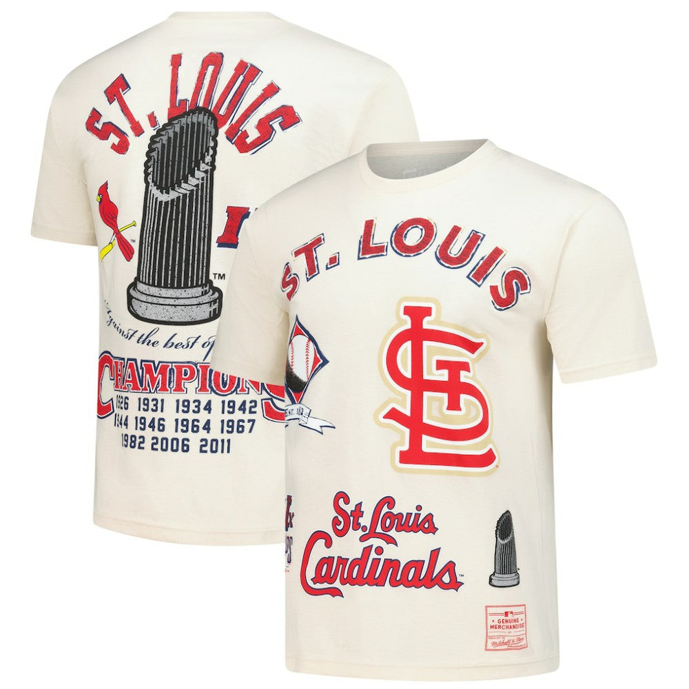 St. Louis Cardinals Mitchell & Ness Legacy Defined T-Shirt - Cream T-shirts
