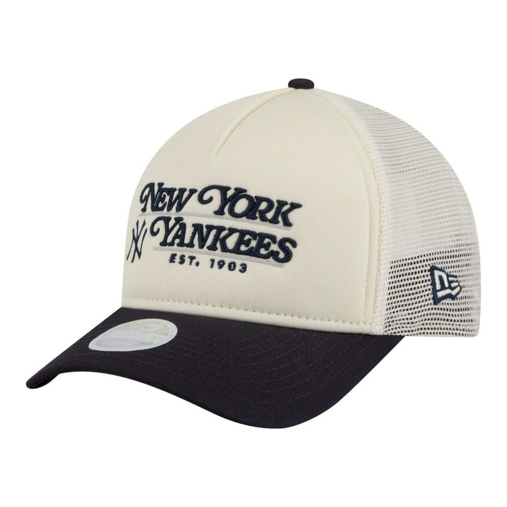 New York Yankees New Era Women's Retro 9FORTY M-Crown A-Frame Trucker Adjustable Hat - Light Beige/Navy Hats