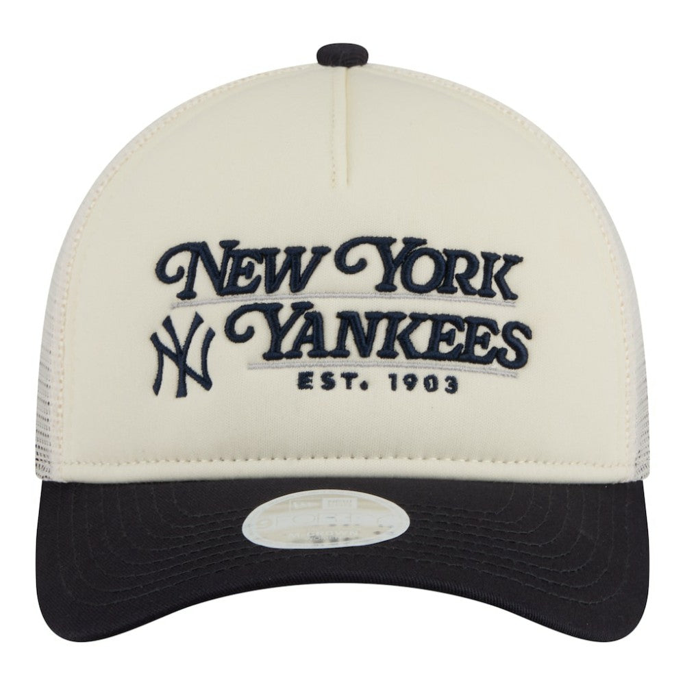 New York Yankees New Era Women's Retro 9FORTY M-Crown A-Frame Trucker Adjustable Hat - Light Beige/Navy Hats